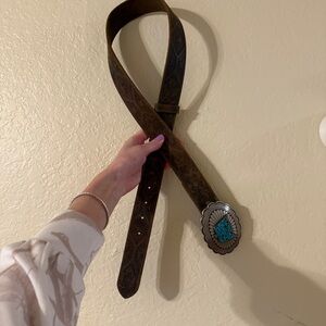 Idyllwind Brown Leather Belt with Turquoise Bird Buckle